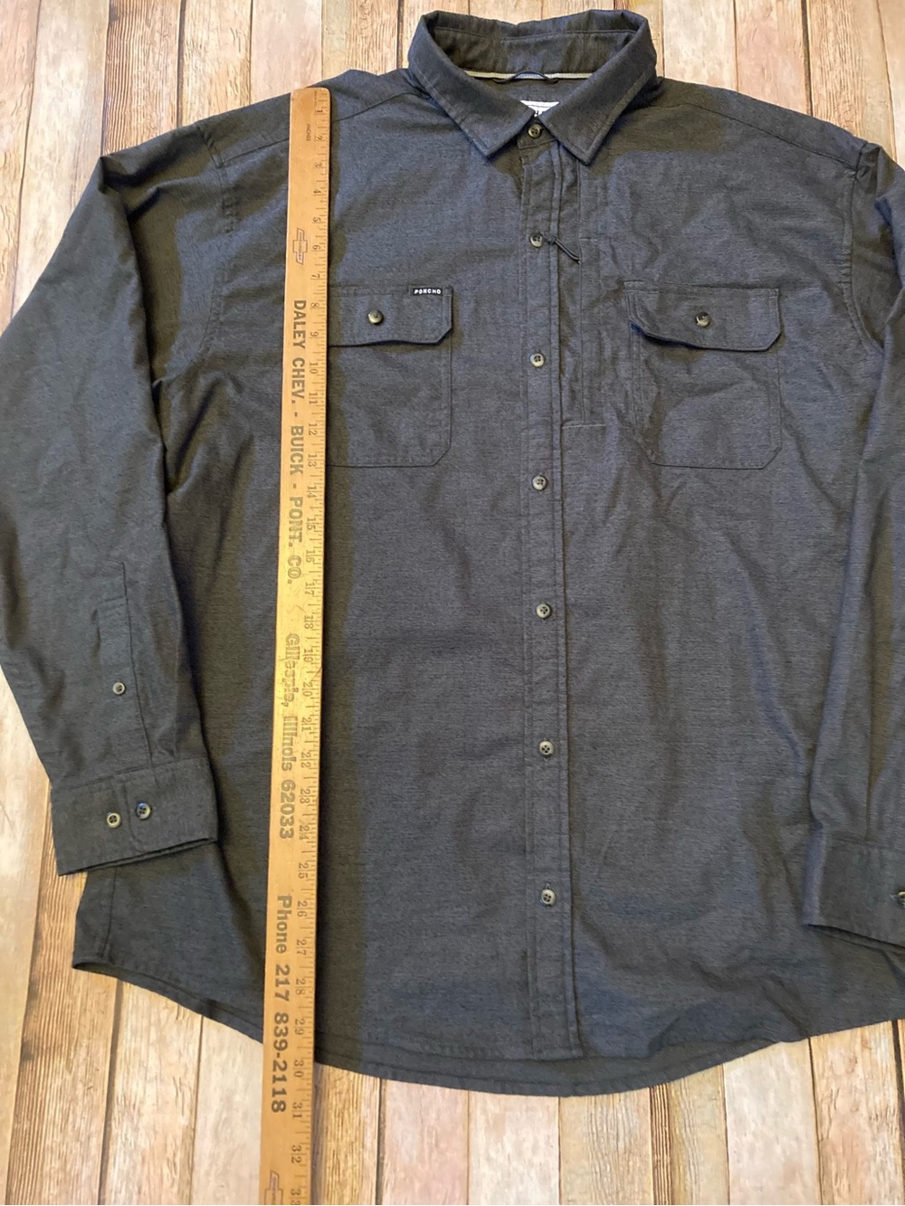 Men's Poncho Regular Fit Gray Vented XL Button-Down Shirt Magnetic Pockets - Picture 2 of 10